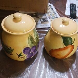 Hand-Painted Fruit Ceramic Canister Set - Yellow with Purple & Orange Fruit